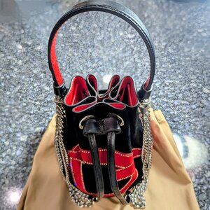 Christian Louboutin Marie Jane Love Suede/Strass - Black-Red Crystal Bag